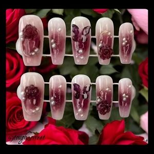 🆕LAST 1🌹$6 OR 2 FOR $10~CHIC FLORAL BUTTERFLY AND ROSES 24 DESIGNER NAILS